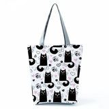 Cartoon Cat Printed Shoulder Bag Eco Reusable Tote Girl Women Gift