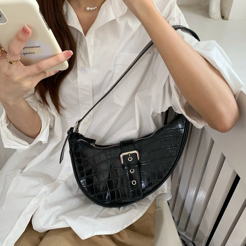 Crocodile Print Shoulder Bag High Ladies Underarm PU Leather Female H
