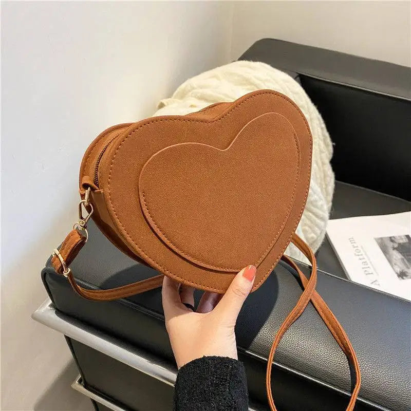 Vintage Scrub PU Shoulder Bag Love Heart Shape Crossbody Bags