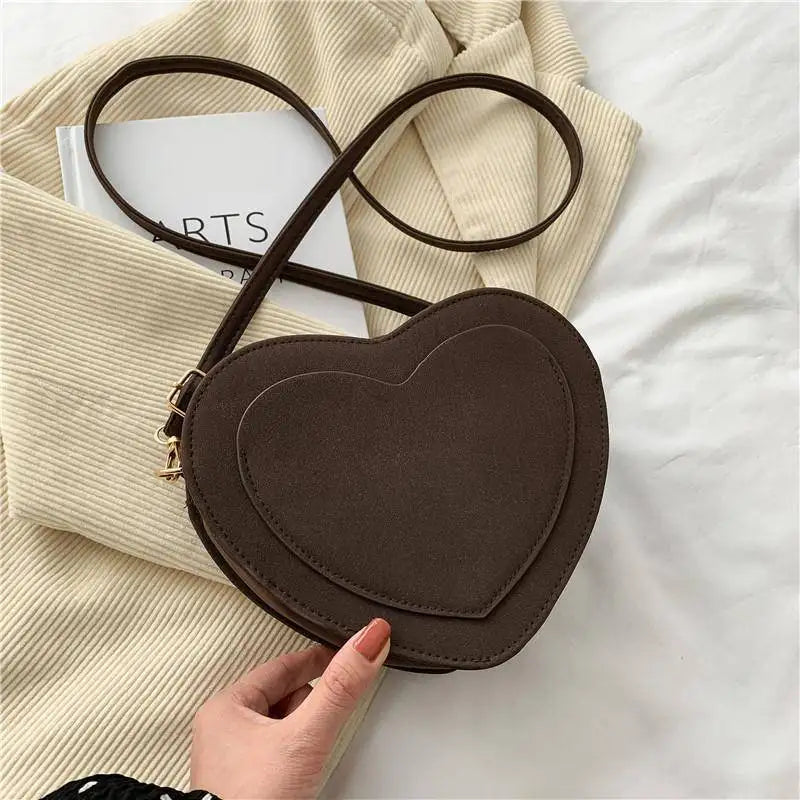 Vintage Scrub PU Shoulder Bag Love Heart Shape Crossbody Bags