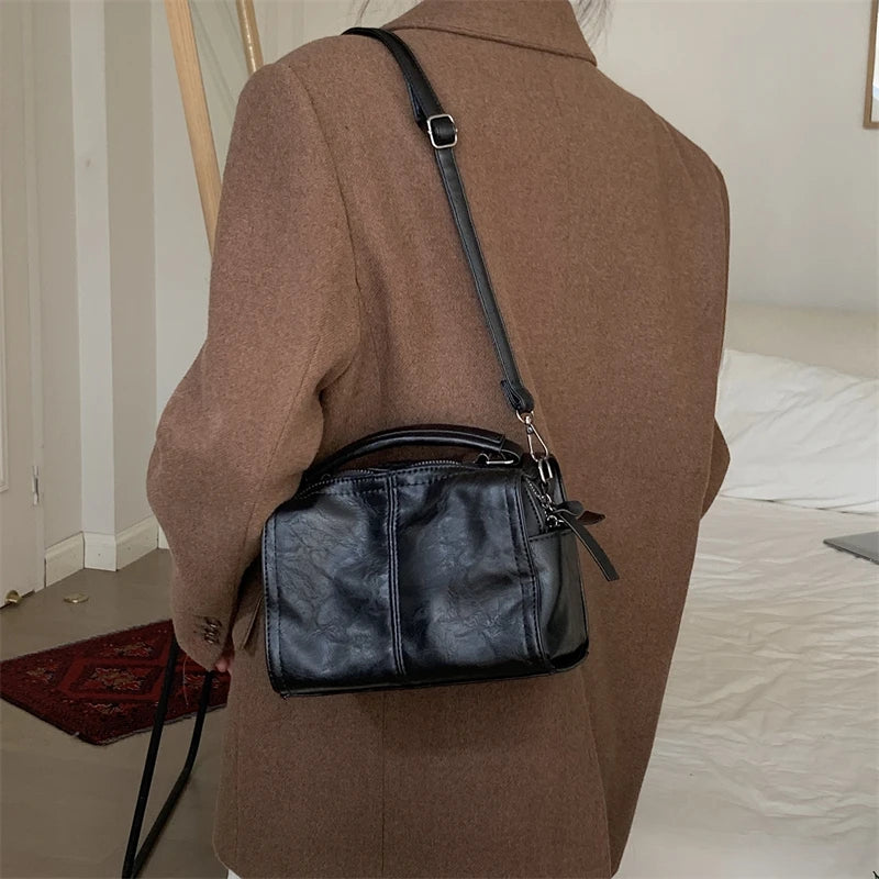 Boston Bucket Bags Ladies Top-handle Purse Pu Leather Women's Messenger Bags