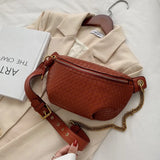Stylish Braid PU Leather Fanny Pack Chain Crossbody Chest Bag