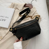Stylish Braid PU Leather Fanny Pack Chain Crossbody Chest Bag