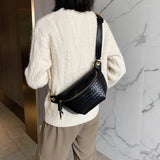 Stylish Braid PU Leather Fanny Pack Chain Crossbody Chest Bag