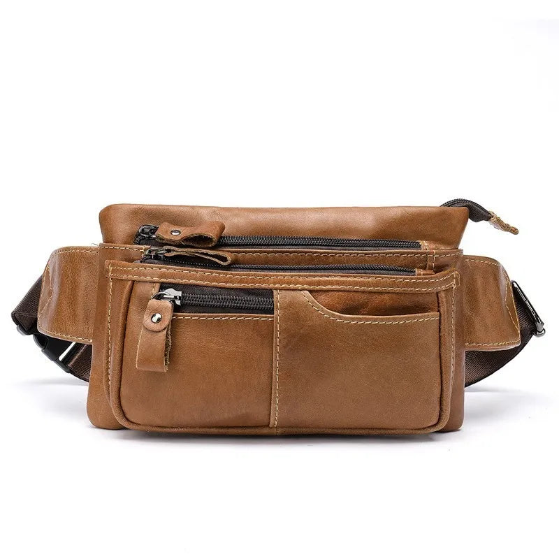 Men Leather Waist Pack Travel Organizer Waist Belt Mobile Phone Bag