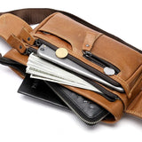 Men Leather Waist Pack Travel Organizer Waist Belt Mobile Phone Bag