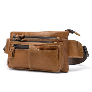 Men Leather Waist Pack Travel Organizer Waist Belt Mobile Phone Bag