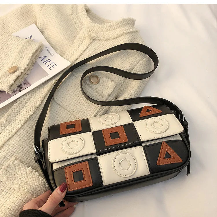 Small Square Women Shoulder Bags Geometric Patterns PU Leather Messenger Bag