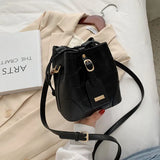 Bucket Bag Women's Drawstring PU Leather Shoulder Bag