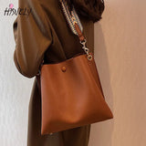 Women's Bucket Bag Soft PU Leather Shoulder Bag Crossbody Tote Wide Strap