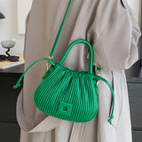 Pleated Drawstring Bucket Handbag for Women Party Clutch Crossbody