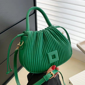 Pleated Drawstring Bucket Handbag for Women Party Clutch Crossbody