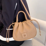 Pleated Drawstring Bucket Handbag for Women Party Clutch Crossbody