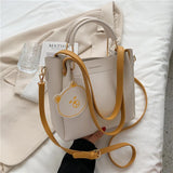 Portable Shoulder Bag Women Bucket Messenger Bag with Pendant Large Capacity