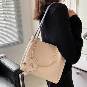 Portable Shoulder Bag Women Bucket Messenger Bag with Pendant Large Capacity