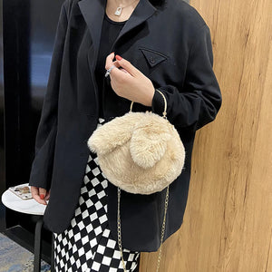Bunny Ear Plush Shoulder Bag Casual Solid Crossbody Bags Female Autumn Winter