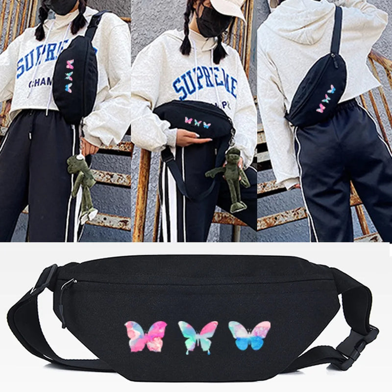 Butterfly Print Waist Bag Unisex Sport Travel Outdoor Crossbody Bag