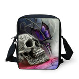 Butterfly Punk Skull Messenger Bag Mini Satchel Boys Girls Shoulder Bag