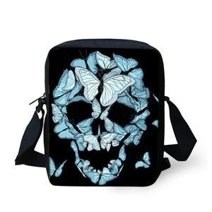 Butterfly Punk Skull Messenger Bag Mini Satchel Boys Girls Shoulder Bag