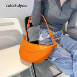 Candy Colors Saddle Bag Women Shoulder Bags Half Circle Pu Leather Handbag