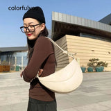 Candy Colors Saddle Bag Women Shoulder Bags Half Circle Pu Leather Handbag