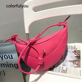 Candy Colors Saddle Bag Women Shoulder Bags Half Circle Pu Leather Handbag