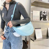 Candy Colors Saddle Bag Women Shoulder Bags Half Circle Pu Leather Handbag