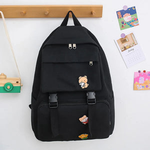 Canvas Backpack Solid Badges Large Capacity Female Student School Bags