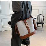 Canvas Bucket Bag Women Shoulder Bags Patchwork Crossbody Bag