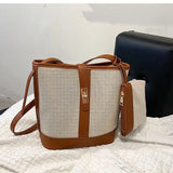 Canvas Bucket Bag Women Shoulder Bags Patchwork Crossbody Bag