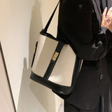 Canvas Bucket Bag Women Shoulder Bags Patchwork Crossbody Bag