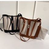Canvas Bucket Bag Women Shoulder Bags Patchwork Crossbody Bag