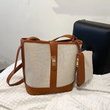 Canvas Bucket Bag Women Shoulder Bags Patchwork Crossbody Bag