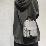 Canvas Fabric Unisex Chest Bag Grey Shoulder Bags Chain Decoration Unique Purse