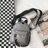 Canvas Fabric Unisex Chest Bag Grey Shoulder Bags Chain Decoration Unique Purse