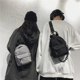 Canvas Fabric Unisex Chest Bag Grey Shoulder Bags Chain Decoration Unique Purse