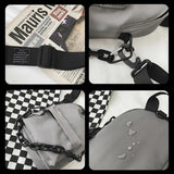 Canvas Fabric Unisex Chest Bag Grey Shoulder Bags Chain Decoration Unique Purse