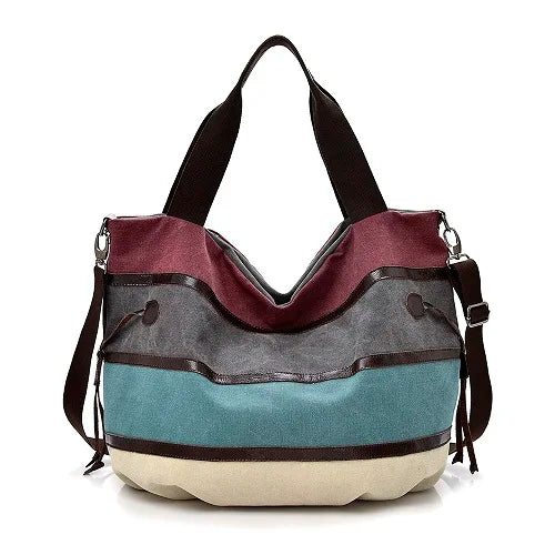 Canvas Patchwork Women Casual Tote Handbag Shoulder Bags Large Capacity