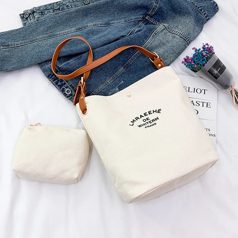 Large Capacity Canvas Tote Bag Shoulder Handbag Shopping Messenger Wallet