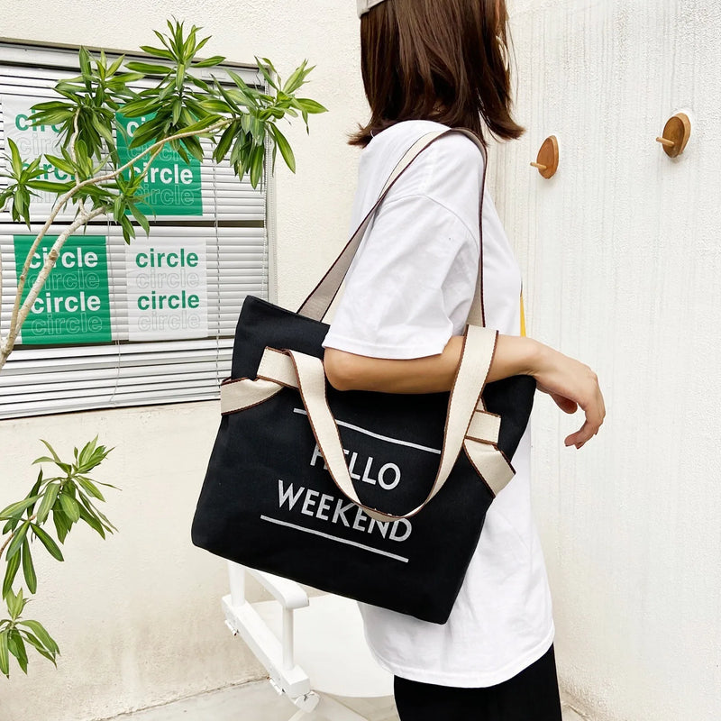 Canvas Women Shoulder Bag Large Capacity Tote Bag Solid Crossbody Bag