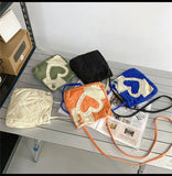 Canvas Shoulder Messenger Bag Heart Plaid Crossbody Bags Casual Female Girls