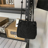 Canvas Shoulder Messenger Bag Heart Plaid Crossbody Bags Casual Female Girls