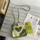 Canvas Women Shoulder Messenger Bag Heart Plaid Ladies Crossbody Bags