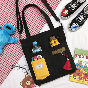 Canvas Geometric Pattern Shoulder Bag