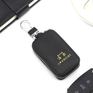 Cat Printed Leather Key Case Zipper Wallet Keychain Holder Cover