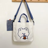 Cartoon Canvas Shoulder Bag for Women Bear Rabbit Tote