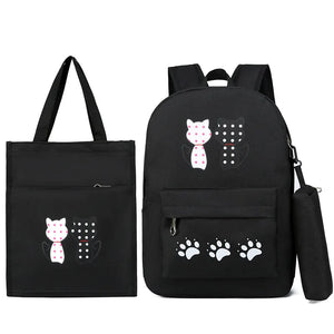 Cat Printing Kids Backpacks Girls School Bags 3pcs/set