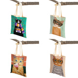 Coffee Cat Women Tote Handbag Canvas Foldable Reusable Cloth Lady Shopping Bag