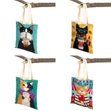 Coffee Cat Women Tote Handbag Canvas Foldable Reusable Cloth Lady Shopping Bag