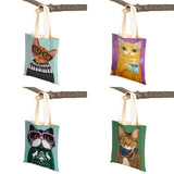 Coffee Cat Women Tote Handbag Canvas Foldable Reusable Cloth Lady Shopping Bag